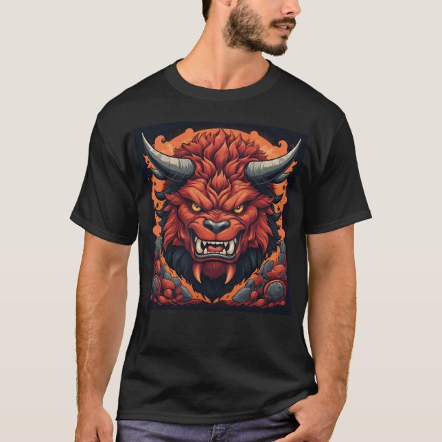 Red Demon Bull with Fiery Details T Shirt (Framsida)