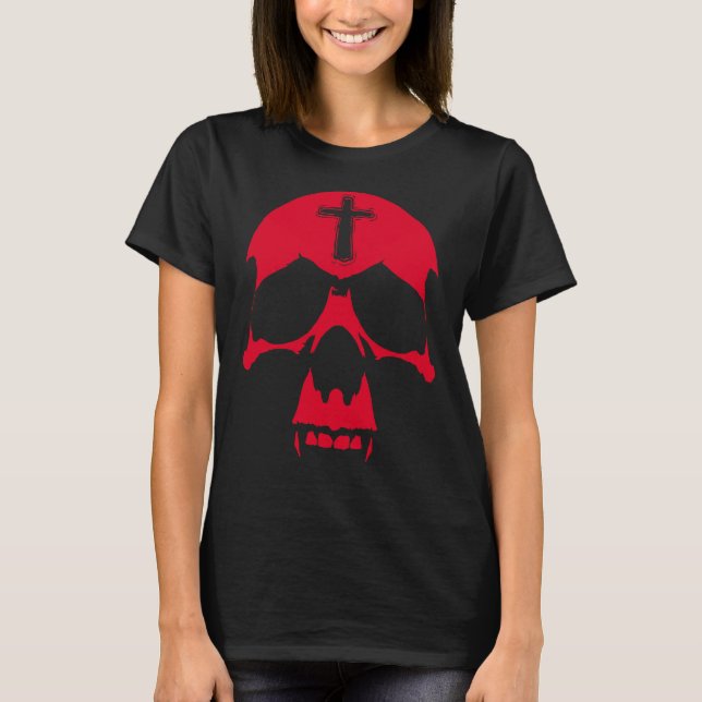 Red Demon Skull Gothic Graphics Design T Shirt (Framsida)