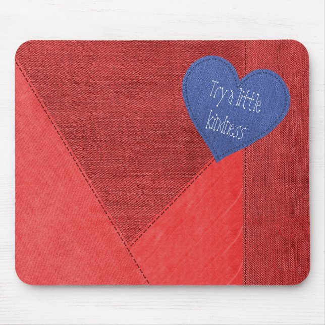Red Denim Heart med citat Musmatta (Framsidan)