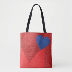 Red Denim Heart Tote Bag Tygkasse