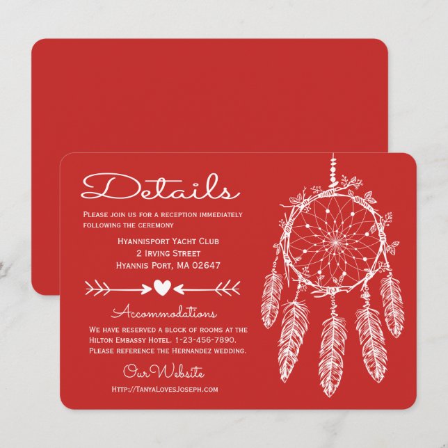 Red Details Dreamcatcher Native American Bröllop Inbjudningar (Fram/baksida)
