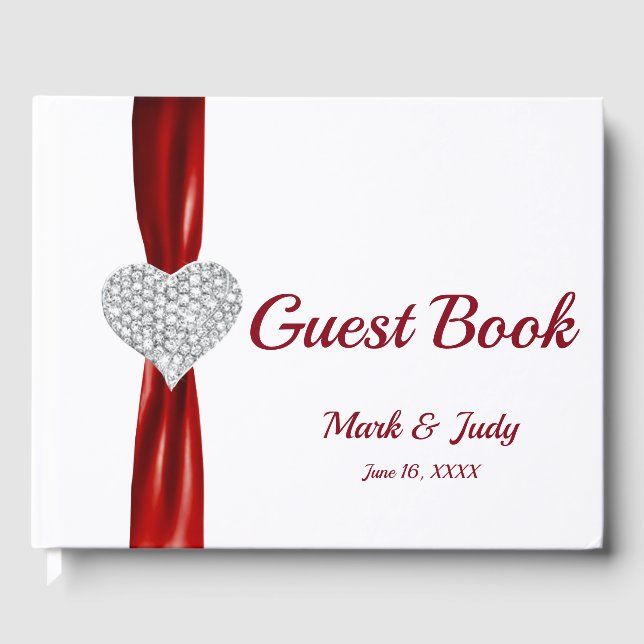 Red Diamond Heart Bröllop Guestbook Gästböcker (Framsida)