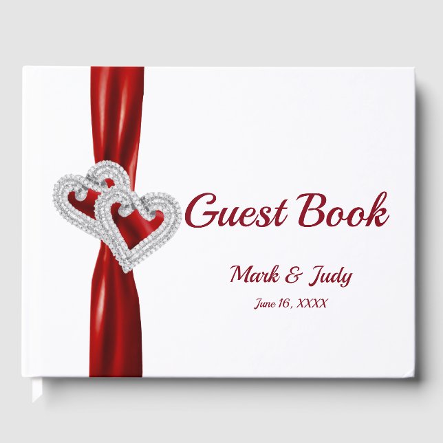 Red Diamond Hearts Bröllop Guestbook Gästböcker (Framsida)