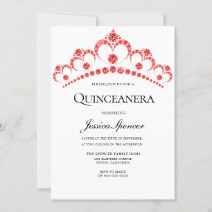 Red Diamond Tiara Quinceanera Party Inbjudan