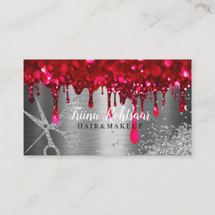 Red Diamonds Bokeh Hair Sparkling Visitkort