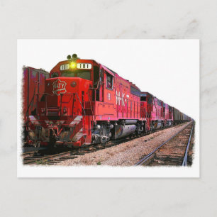Red Diesel Locomotive & Tåg Vykort