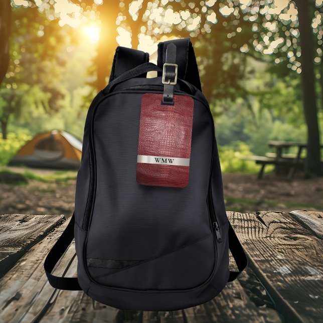 Red Digital Leather Titanium Metall Monogram Bagagebricka (Skapare uppladdad)
