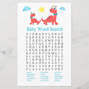 Red dinosaur Baby Shower Ord Search Game