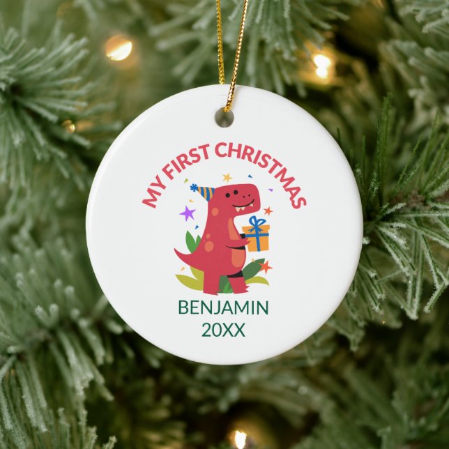 Red Dinosaur Första jul Julgransprydnad Keramik (Träd)
