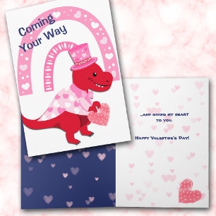 Red Dinosaur Hearts Valentine Helgkort