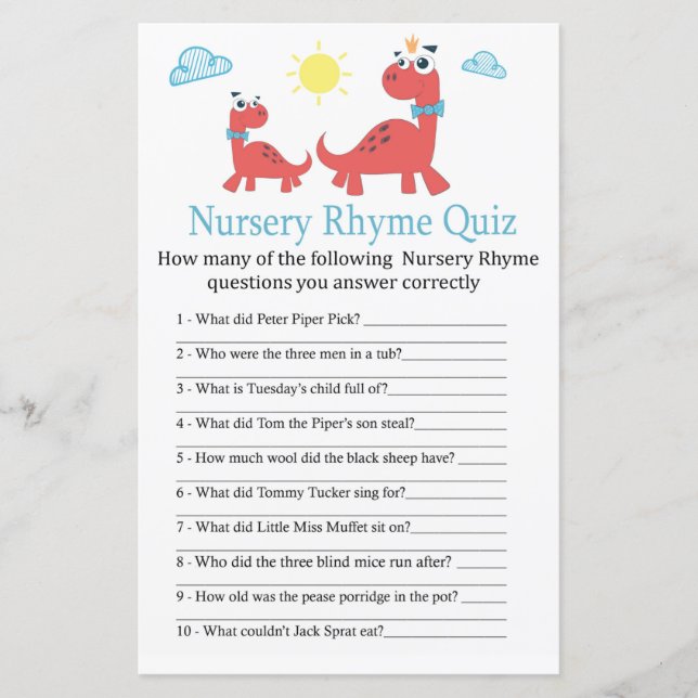 Red dinosaur Nursery Rhyme Quiz babyduschspel (Framsida)