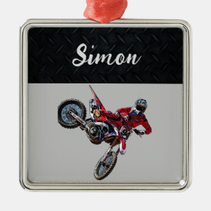 Red Dirt Bike Sports Boy Boy Julgransprydnad Metall