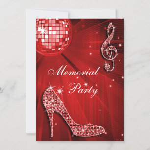 Red Disco Boll Gnistra Heels Memorial Party Inbjudningar