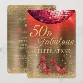 Red Disco Boll Guld 50 och Fabulous Birthday Inbjudningar
