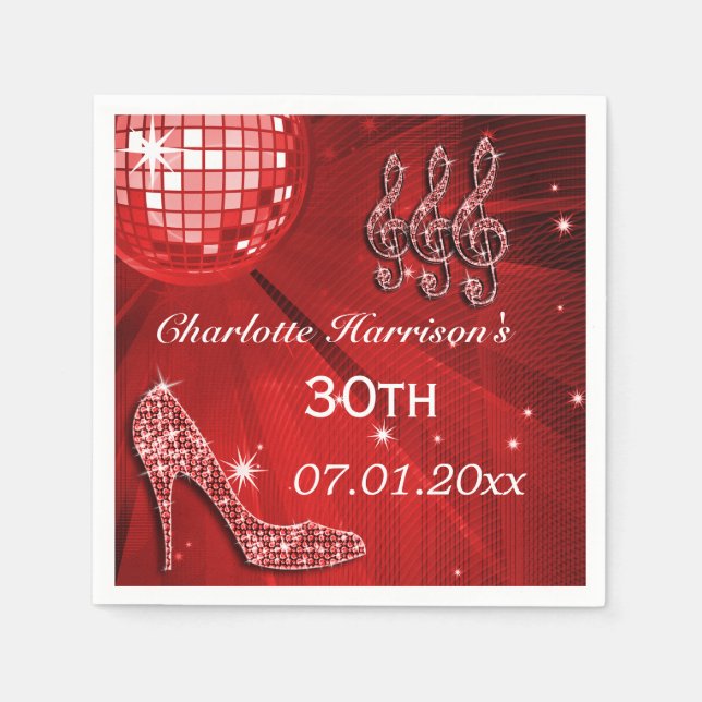 Red Disco Boll och Gnistra Heels 30:e Pappersservett (Framsidan)