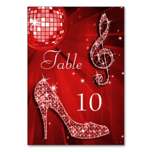 Red Disco Boll och Stiletto Shoe Dubbla Sided Bordsnummer