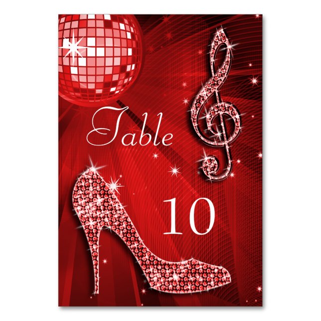 Red Disco Boll och Stiletto Shoe Dubbla Sided Bordsnummer (Baksidan)