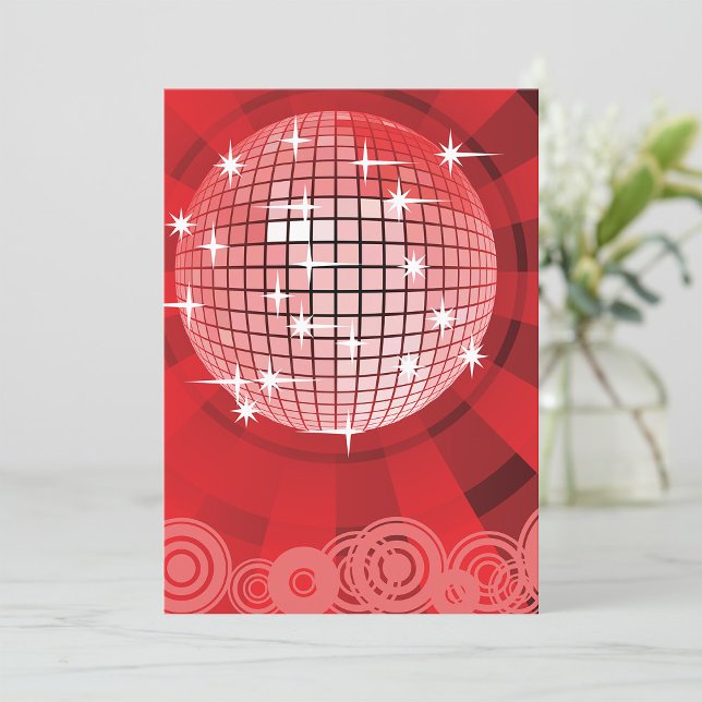 Red Disco Party Theme med Stars och Glitter Boll Inbjudningar (Skapare uppladdad)