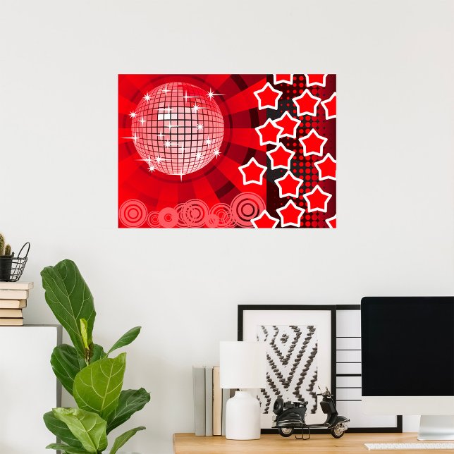 Red Disco Party Theme med Stars och Glitter Boll Poster (Skapare uppladdad)