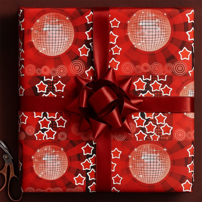 Red Disco Party Theme med Stars och Glitter Boll Presentpapper (Skapare uppladdad)