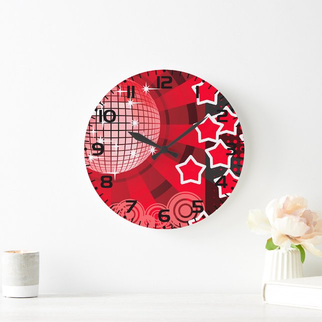 Red Disco Party Theme med Stars och Glitter Boll Stor Klocka (Skapare uppladdad)