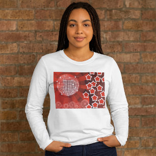 Red Disco Party Theme med Stars och Glitter Boll T Shirt
