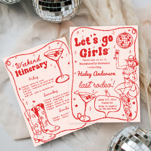 Red Disco Rodeo Cowgirl Bachelorette Helg Inbjudningar