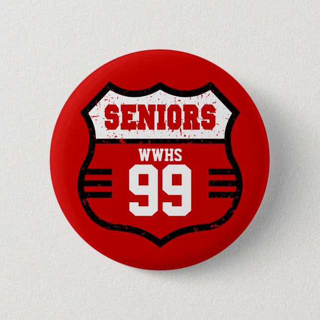 Red Distress Seniors Road Sign Knapp (Framsida)
