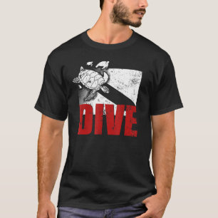 Red Dive Flagga Turtle Rädding DIver Scuba Diver T Shirt