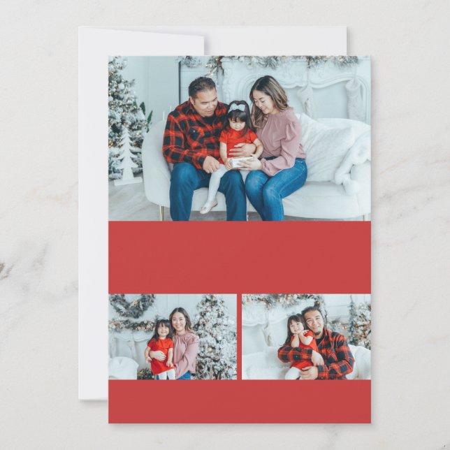 Red DIY 5x7 3 Photo Collage Template Julkort (Framsida)