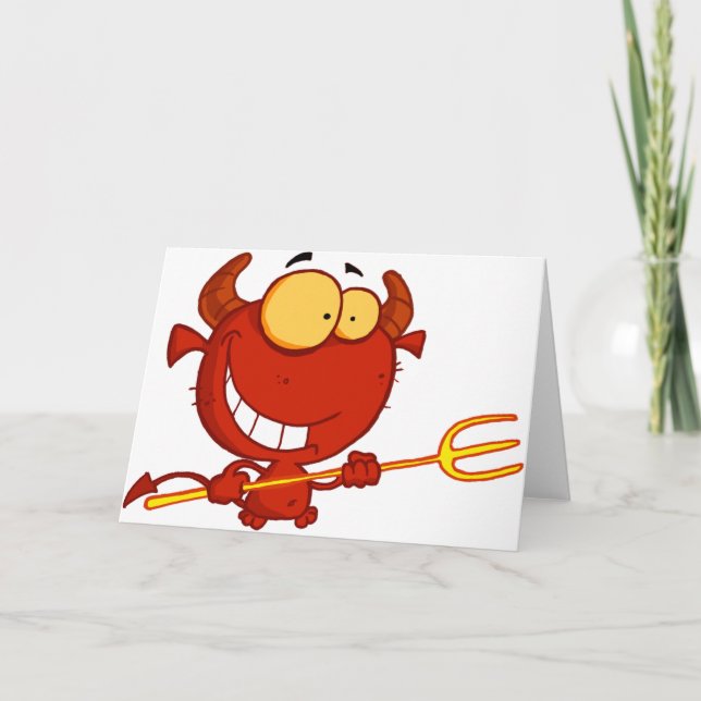 Red Djävulen Holding A Pitchfork Greeting Cards Kort (Framsida)