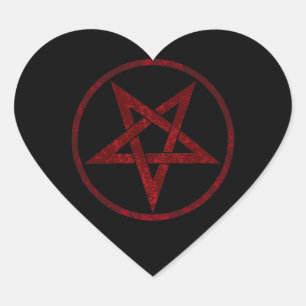 Red Djävulen Pentagram Hjärtformat Klistermärke
