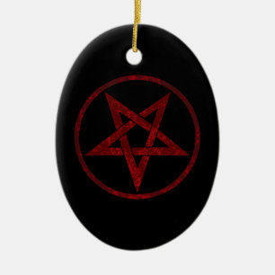 Red Djävulen Pentagram Julgransprydnad Keramik