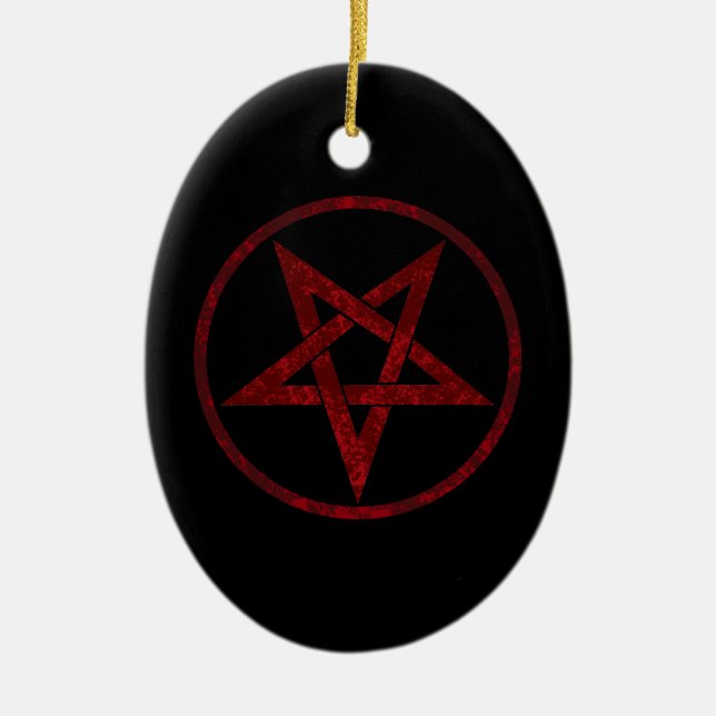 Red Djävulen Pentagram Julgransprydnad Keramik (Framsidan)