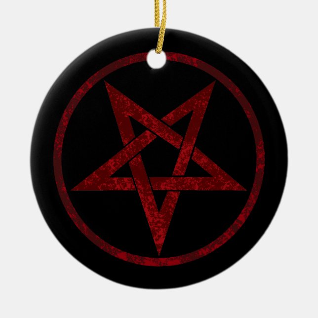 Red Djävulen Pentagram Julgransprydnad Keramik (Framsidan)