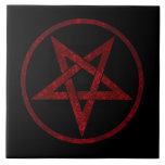 Red Djävulen Pentagram Kakelplatta<br><div class="desc">Röd,  inverterad,  texturerad pentagram i cirkel,  på svart bakgrund. Oockult-symbol. 666</div>