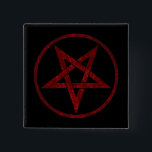 Red Djävulen Pentagram Knapp<br><div class="desc">Röd,  inverterad,  texturerad pentagram i cirkel,  på svart bakgrund. Oockult-symbol. 666</div>