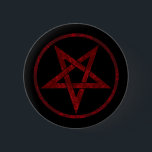 Red Djävulen Pentagram Knapp<br><div class="desc">Röd,  inverterad,  texturerad pentagram i cirkel,  på svart bakgrund. Oockult-symbol. 666</div>
