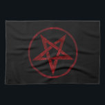 Red Djävulen Pentagram Kökshandduk<br><div class="desc">Röd,  inverterad,  texturerad pentagram i cirkel,  på svart bakgrund. Oockult-symbol. 666</div>