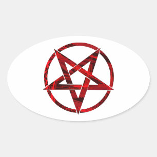 Red Djävulen Pentagram Ovalt Klistermärke