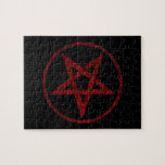 Red Djävulen Pentagram Pussel<br><div class="desc">Röd,  inverterad,  texturerad pentagram i cirkel,  på svart bakgrund. Oockult-symbol. 666</div>