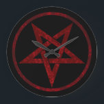 Red Djävulen Pentagram Stor Klocka<br><div class="desc">Röd,  inverterad,  texturerad pentagram i cirkel,  på svart bakgrund. Oockult-symbol. 666</div>