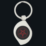 Red Djävulen Pentagram Swirl Silverfärgad Nyckelring<br><div class="desc">Röd,  inverterad,  texturerad pentagram i cirkel,  på svart bakgrund. Oockult-symbol. 666</div>