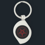 Red Djävulen Pentagram Swirl Silverfärgad Nyckelring<br><div class="desc">Röd,  inverterad,  texturerad pentagram i cirkel,  på svart bakgrund. Oockult-symbol. 666</div>