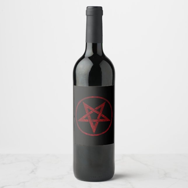 Red Djävulen Pentagram Vinflaska Etikett (Framsida)