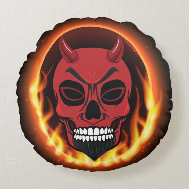 Red Djävulen Skull Skeleton Demon Hund Bed Rund Kudde (Framsidan)