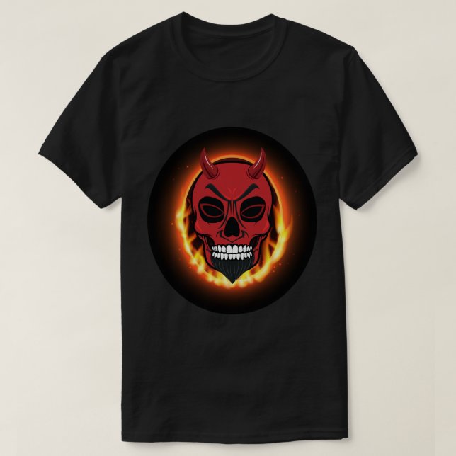 Red Djävulen Skull Skeleton Demon Tshirt Tee (Design framsida)