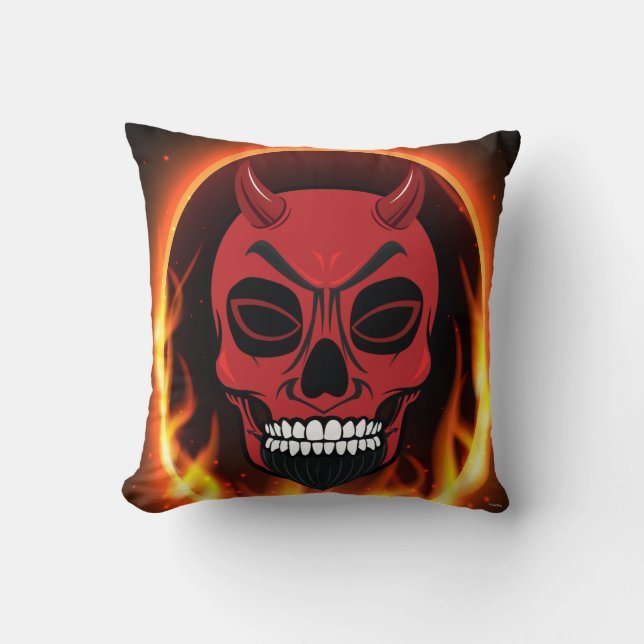 Red Djävulen Skull Skeleton Pillow-eld och flamma Kudde (Framsida)