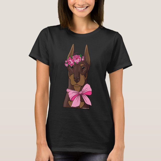 Red Doberman Flower Girl T Shirt (Framsida)