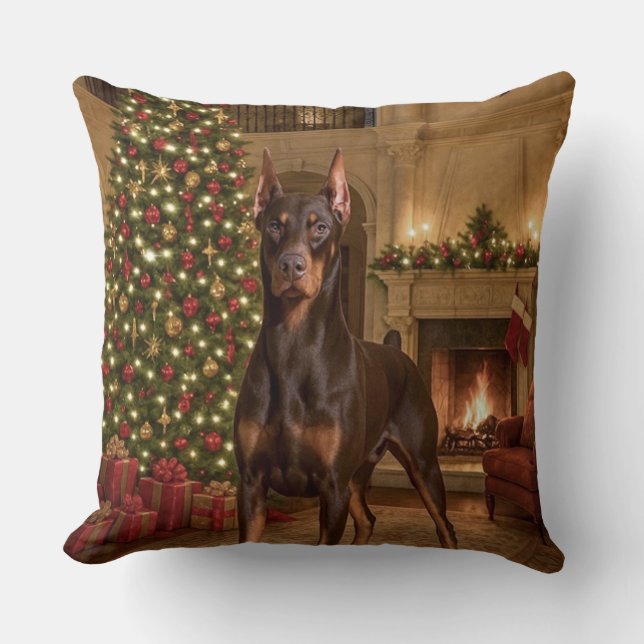 Red Doberman Holiday  Kudde (Framsida)